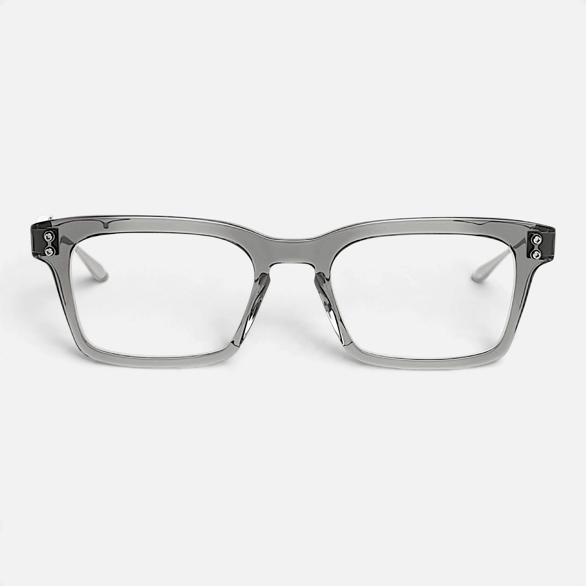 Occhiali da vista Bottega di Sguardi Akoni Wise Four rettangolari in acetato grigio trasparente con dettagli in titanio