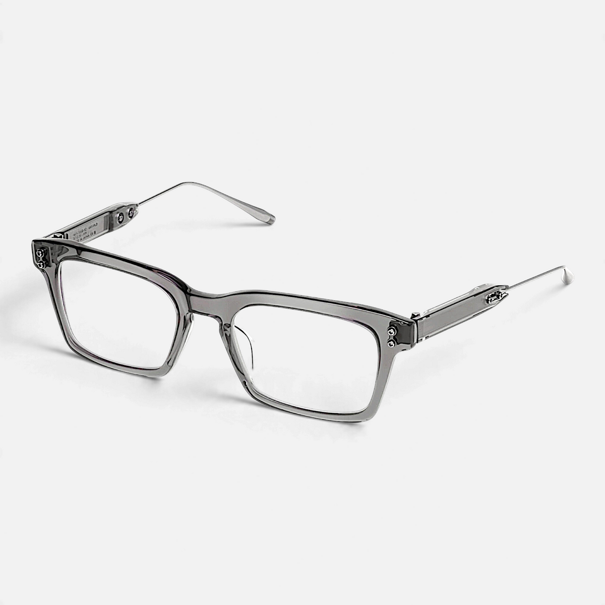 Occhiali da vista Bottega di Sguardi Akoni Wise Four rettangolari in acetato grigio trasparente e titanio